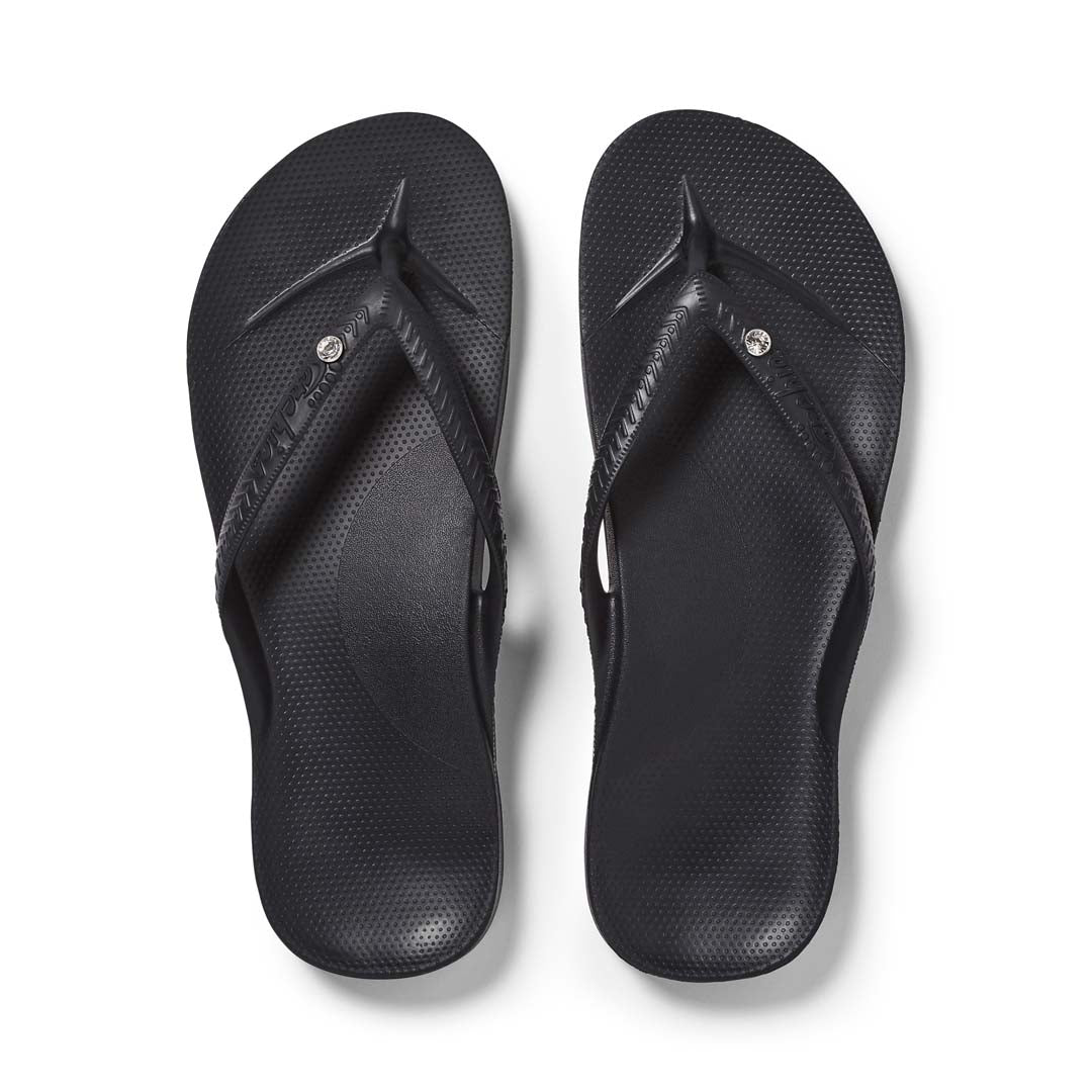Archies Arch Support Flip Flops in Black Crystal